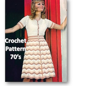 Crochet Dress Pattern Women Girl Top and Skirt Belt Buttonhole  Chevron Motif Easy Instructions Detail Gift for her Birthday Vintage Pdf