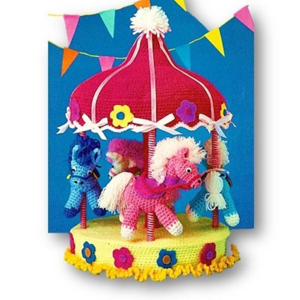 Horse Carousel Crochet PATTERN Horse Merry-go-Round Music Box Cover Mini Playground Ride Pretend Play Revolving Game Vintage Digital Pdf