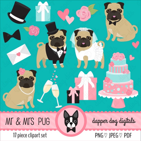 Pug Clipart Wedding Set Bride And Groom Pack Commercial Use Etsy