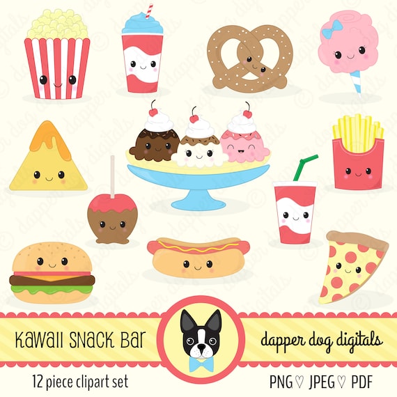 Kawaii Snack Food Clipart Pack Commercial Use Vector Etsy