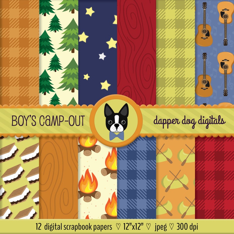 Boys Camping Digital Paper Pack Commercial Use, Scrapbook Papers Etsy