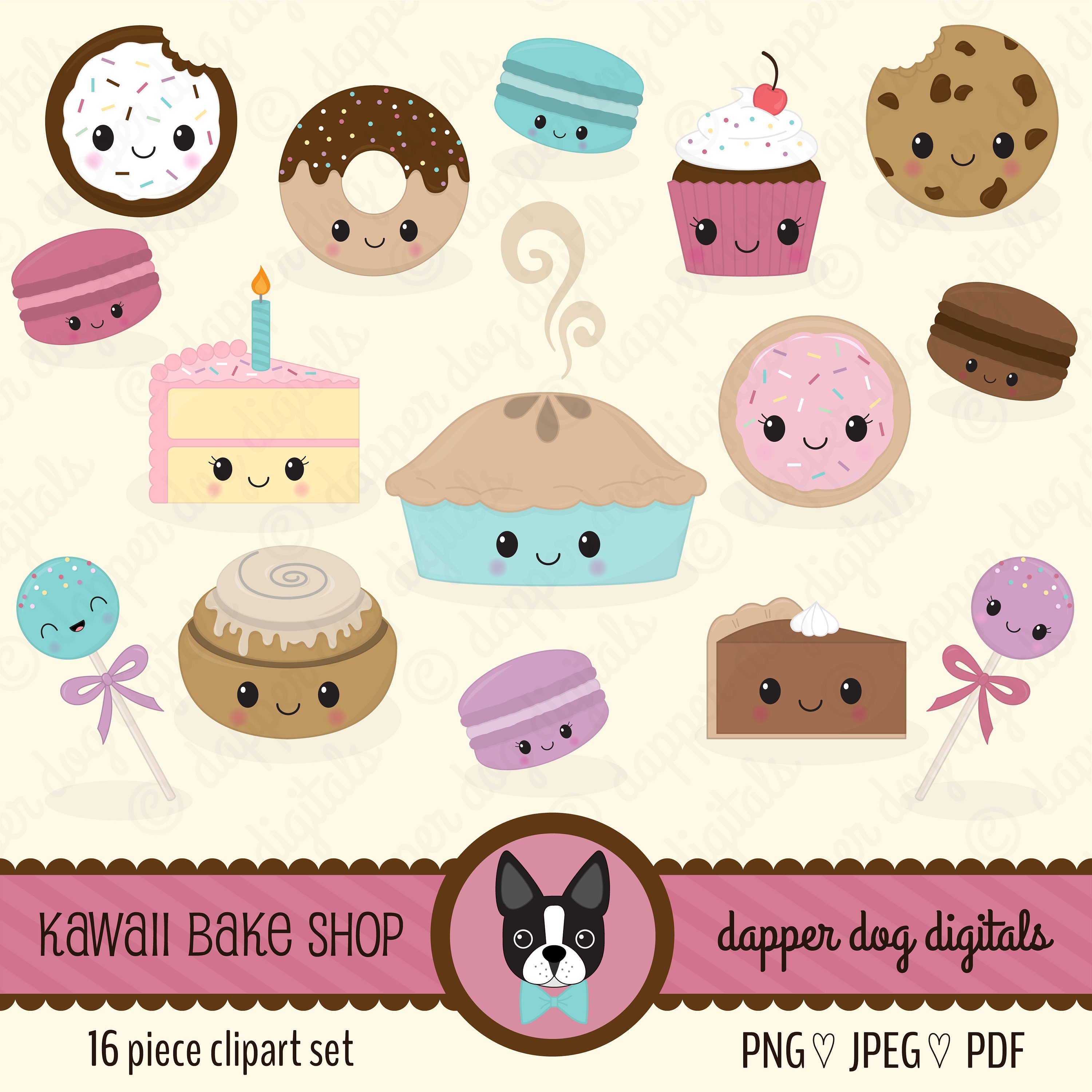 Set of Fun Stickers Desserts Kawaii Bakery Food Stock Vector