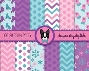 Ice Skating Digital Paper Pack - Commercial Use, Scrapbook Papers