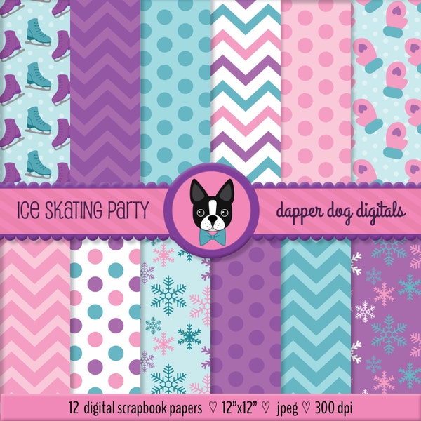 Ice Skating Digital Paper Pack - Commercial Use, Scrapbook Papers