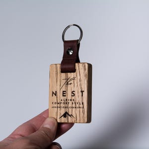 Personalized Wooden Hotel Keychain, Engraved Oak Key Fob image 19