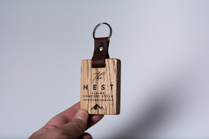 Personalized Wooden Hotel Keychain, Engraved Oak Key Fob image 19