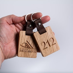 Personalized Wooden Hotel Keychain, Engraved Oak Key Fob image 5