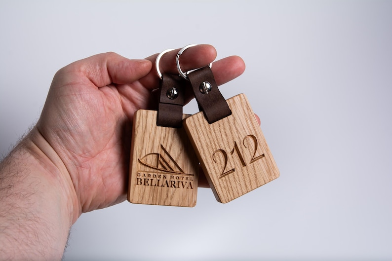 Personalized Wooden Hotel Keychain, Engraved Oak Key Fob image 5