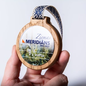 Custom wood sports medals made from oak wood and acrylic. Personalized medals for sports event, award ceremony. Original sports trophy award