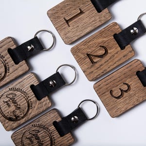 Personalized Wooden Hotel Keychain, Engraved Oak Key Fob image 17