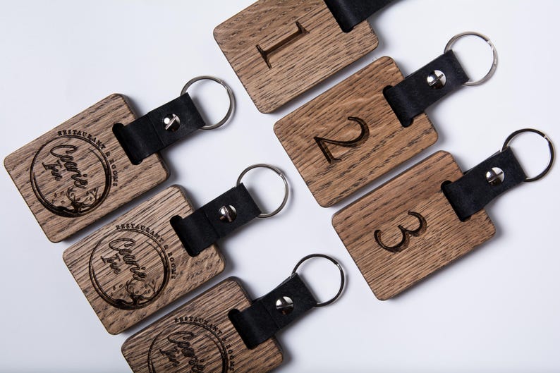 Personalized Wooden Hotel Keychain, Engraved Oak Key Fob image 17