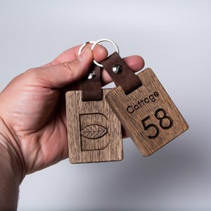 Personalized Wooden Hotel Keychain, Engraved Oak Key Fob image 14