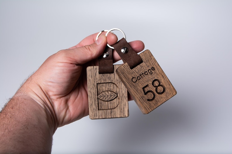 Personalized Wooden Hotel Keychain, Engraved Oak Key Fob image 14