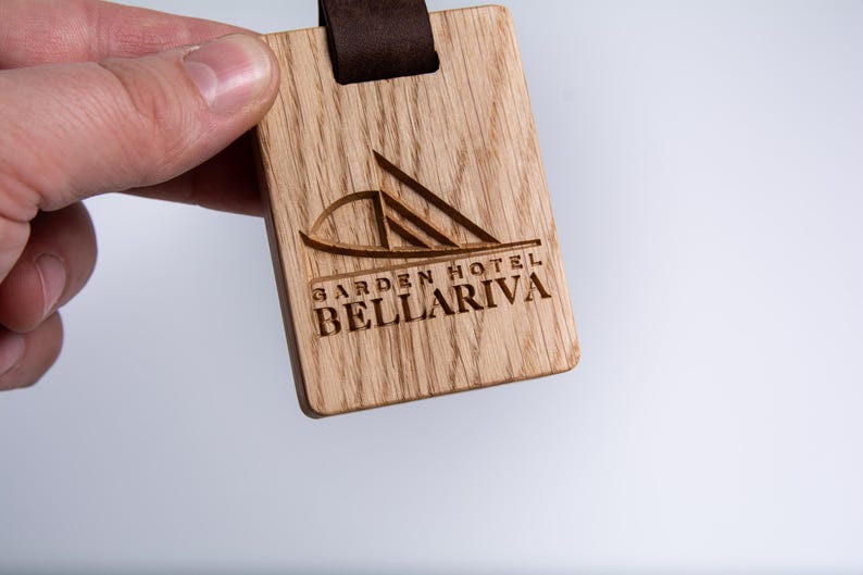 Personalized Wooden Hotel Keychain, Engraved Oak Key Fob image 6