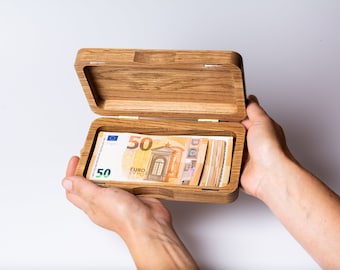 Personalized Oak Wood Money Gift Box: Wedding Cash Gift