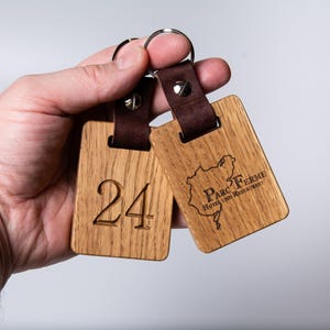 Personalized Wooden Hotel Keychain, Engraved Oak Key Fob image 12