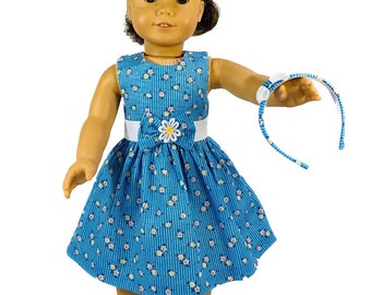 18 inch doll clothes -  18 inch Doll Dress - blue dress -  - headband