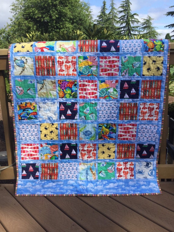 Handmade Beach Themed Nautical Baby Quilt Or Lap Quilt For All Ages