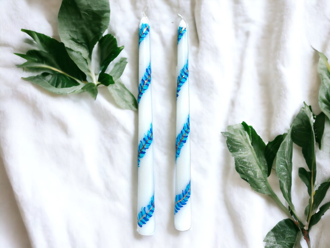 Hand Painted Taper Candles Blue Garland Etsy