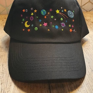 宇宙 宇宙 銀河 太陽系 刺繍入り 黒 ユニセックス キャップ 科学 オタク 星 月 地球