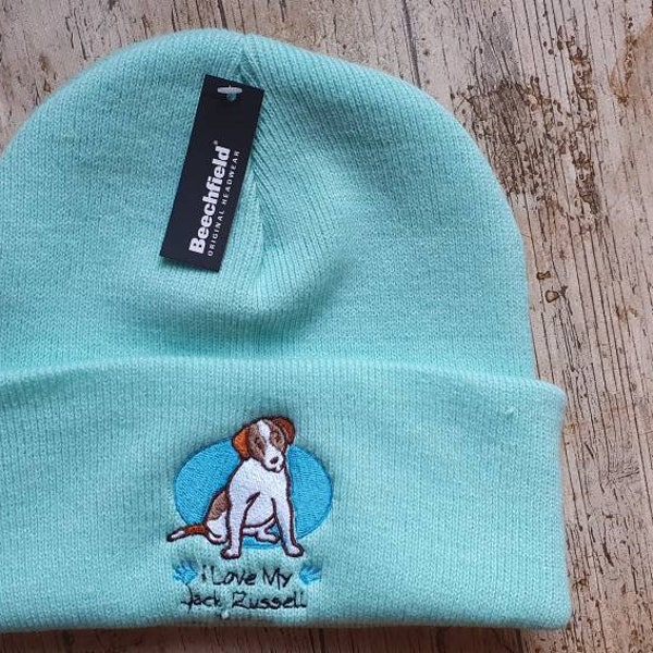 I love my Jack Russell Terrier dog embroidered custom made beanie hat Christmas gift idea customisable pet portrait