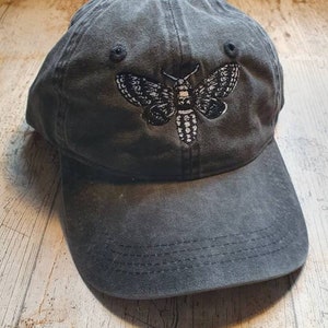 Stunning embroidered Death head moth summer cap alternative goth emo punk tattoo gift idea custom made