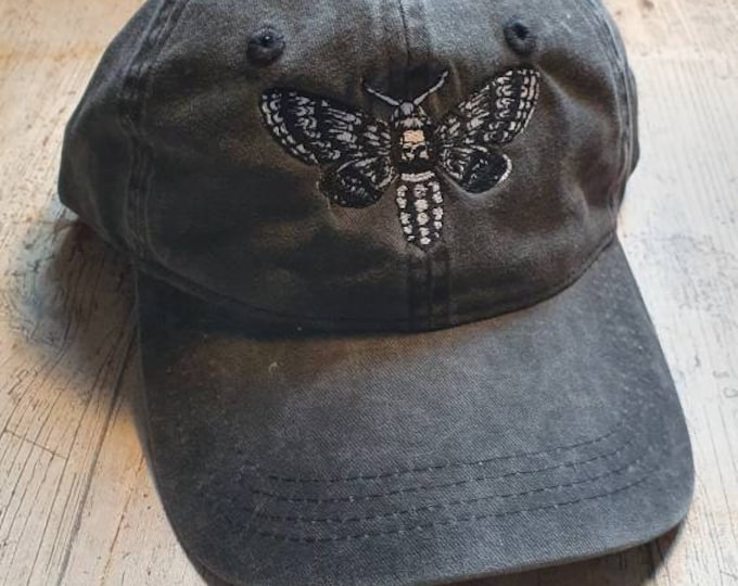 Embroidered Death Head Moth Cap, Goth Punk Style