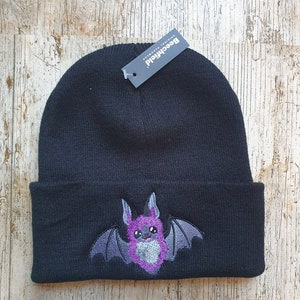 Halloween cute bat beanie hat custom embroidered creepy girls gothic goth