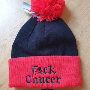 Fuck cancer bestickt Profanität Winter Bommelmütze