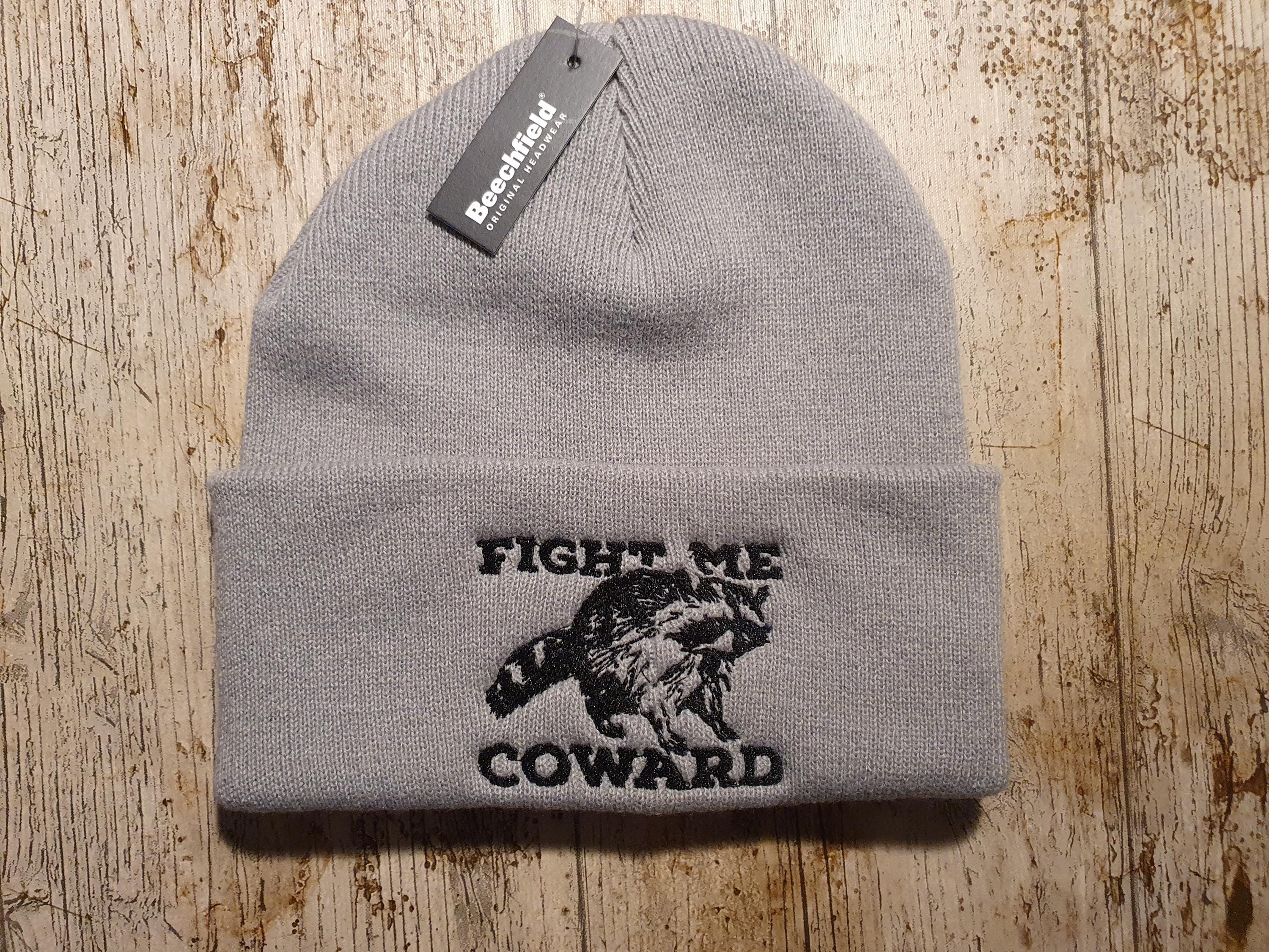 Fight Me Coward Embroidered Raccoon Beanie Hat Y2k Funny Animal