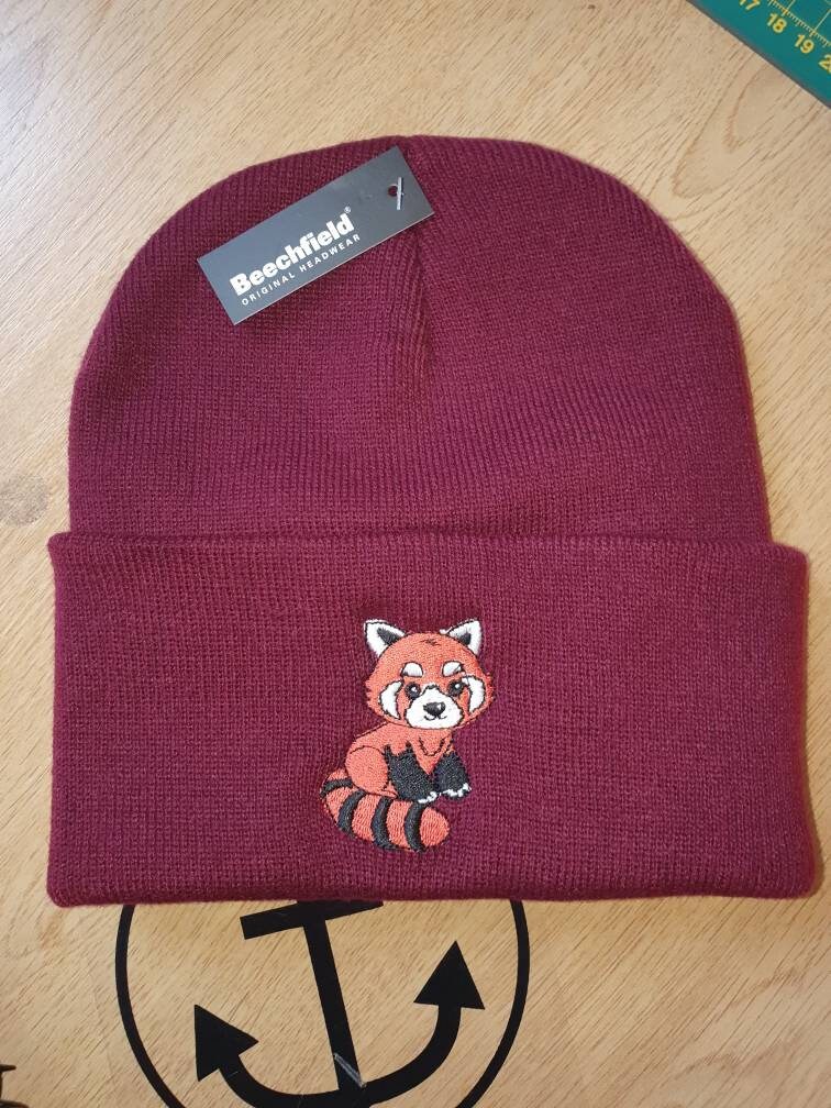 Cute chibi kawaii red panda embroidered winter  beanie hat rare animals