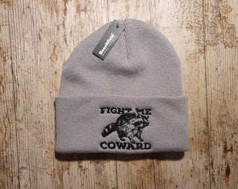 fight me coward embroidered raccoon beanie hat y2k funny animal winter autumn hat