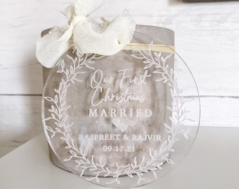 Engraved Acrylic Christmas Ornament 2025: First Christmas Married