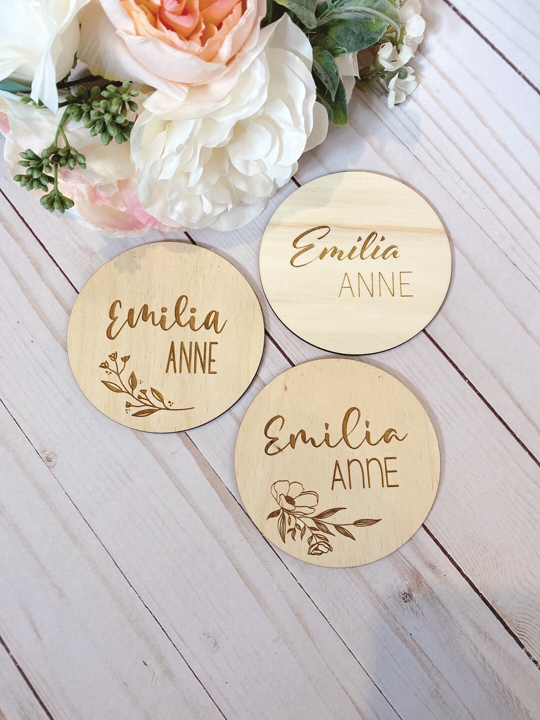 Baby Name Rounds Baby Name Round Sign | Engraved Birch Wood - Etsy