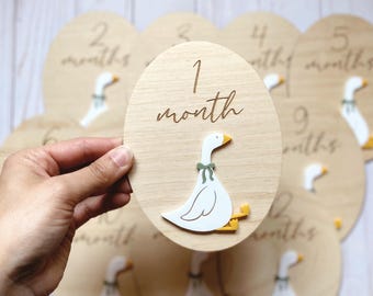 Goose Wooden Baby Milestone Rounds