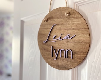 Wood Round Name Sign | Door Name Sign | Bedroom Door Name