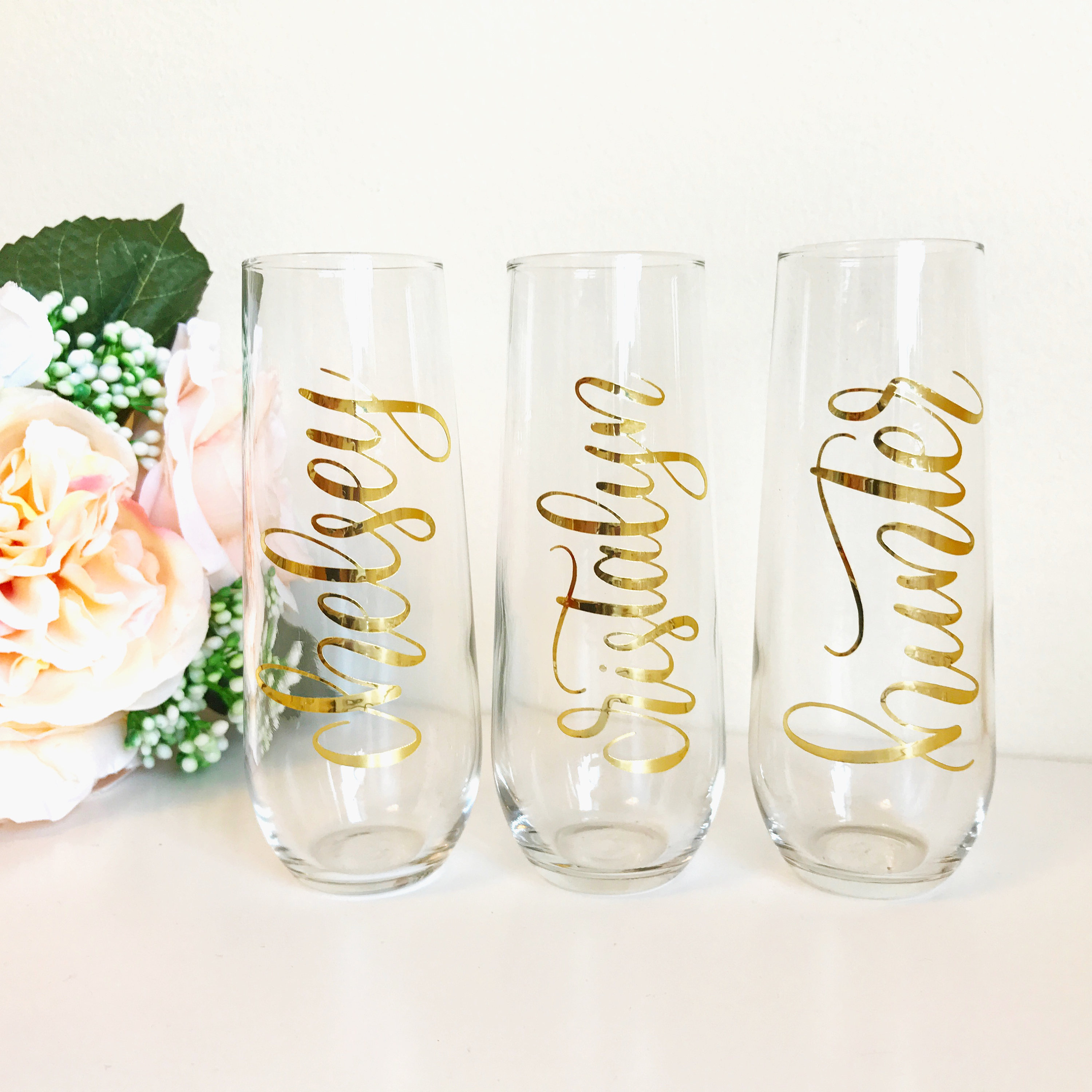 Personalized Champagne Flutes Stemless Champagne Flutes Etsy