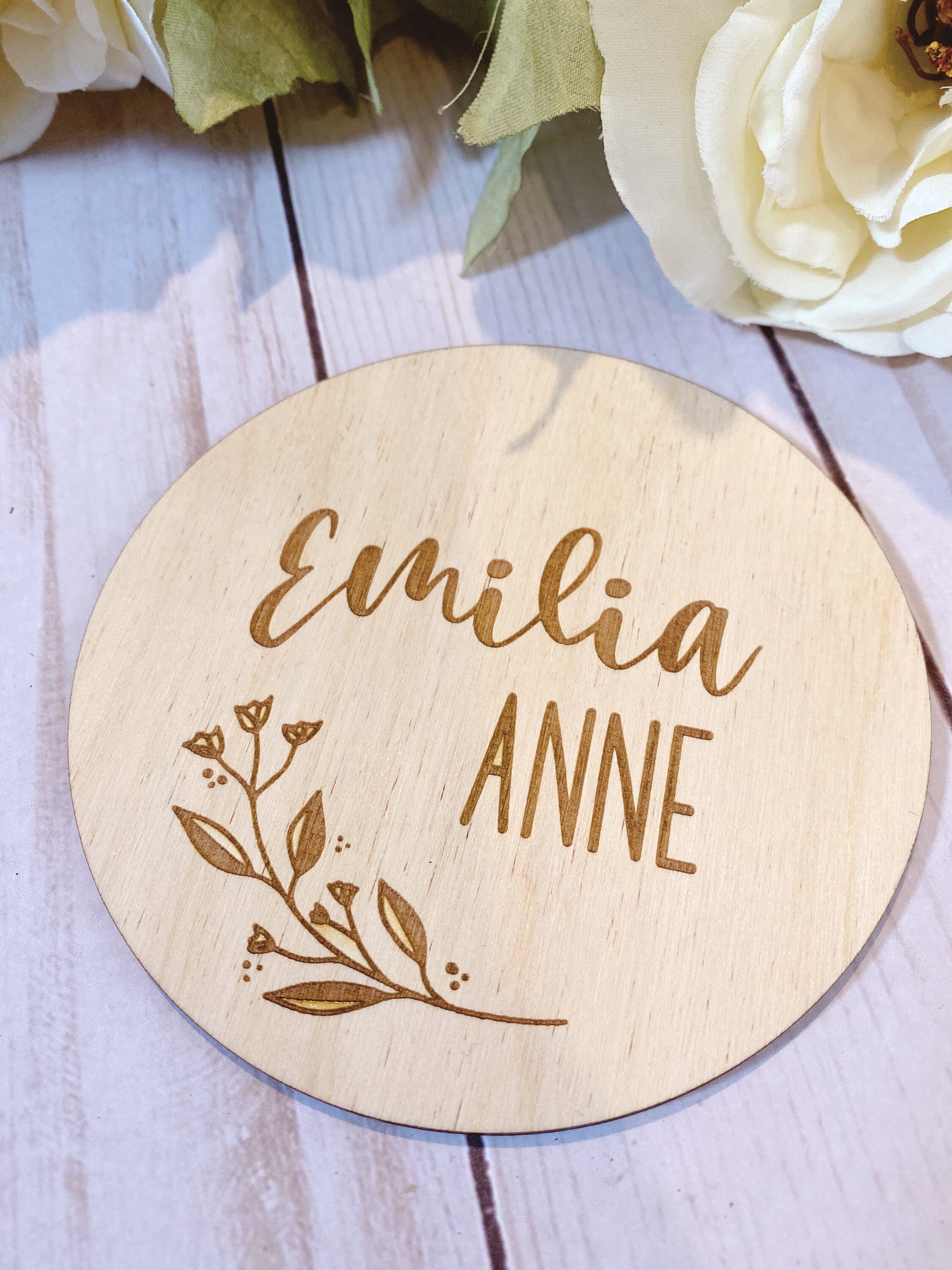 Baby Name Rounds Baby Name Round Sign | Engraved Birch Wood - Etsy