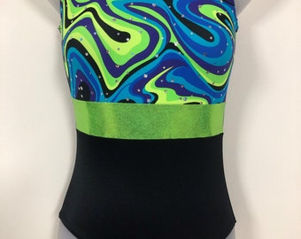 Gymnastics Leotard Girls size 12 Green swirls