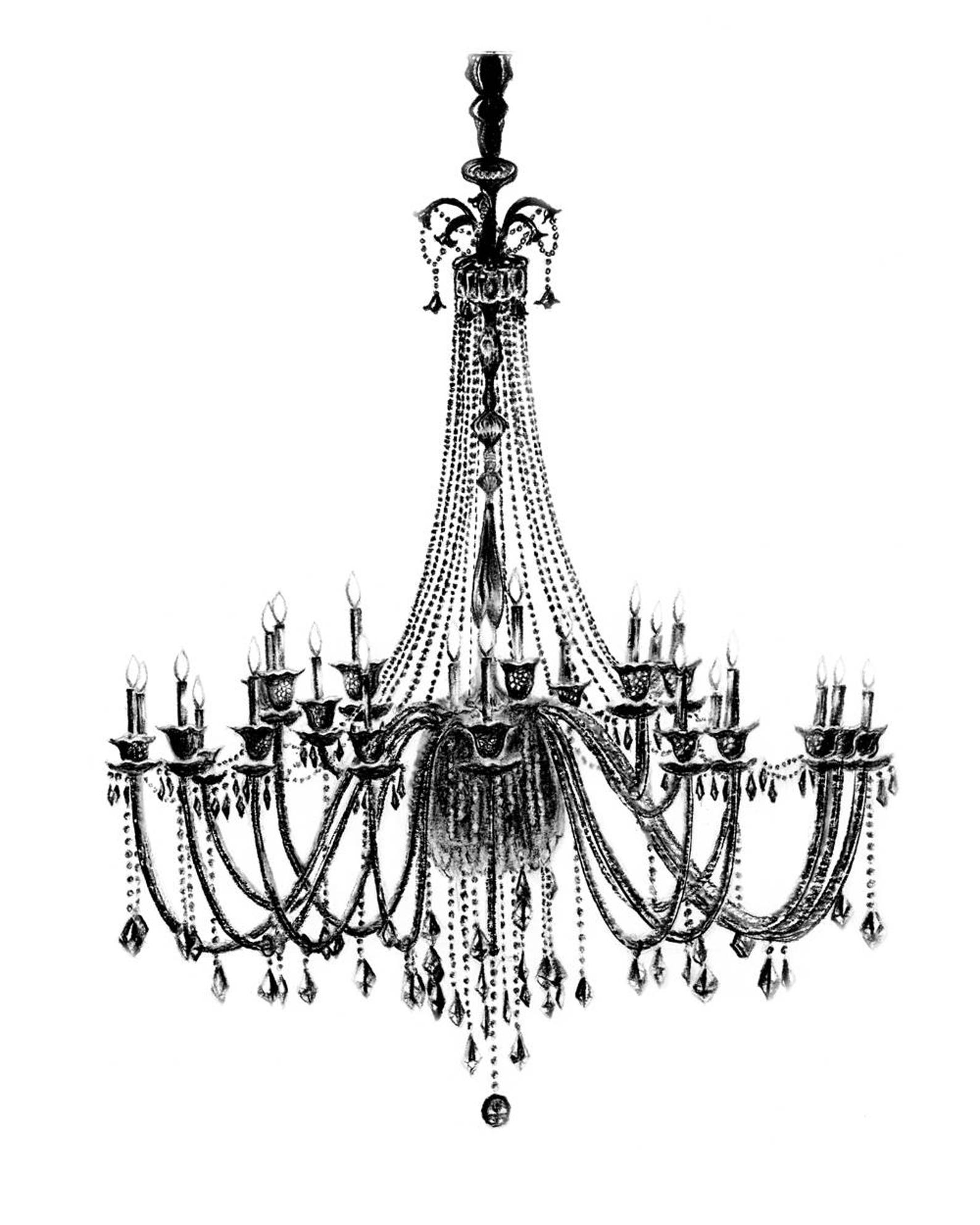 Vintage chandelier print Chandelier drawing Fine art Giclee Etsy