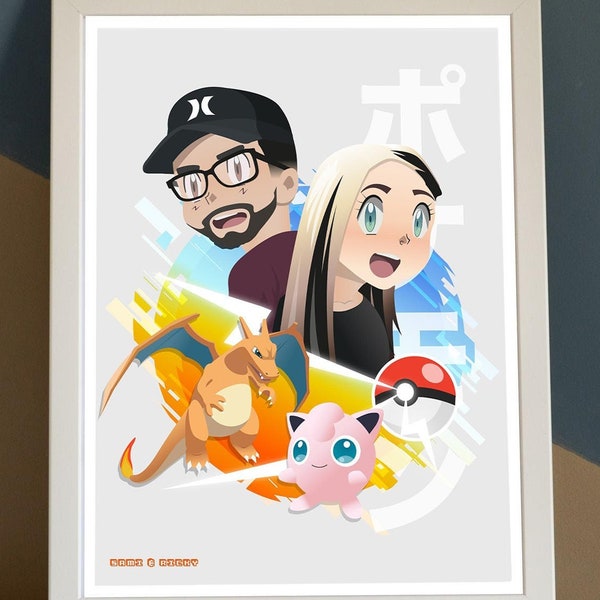 Portrait personnalisé Pokémon, portrait de famille personnalisé, choisissez n'importe quel Pokémon. Dessin de famille personnalisé - FICHIER NUMÉRIQUE