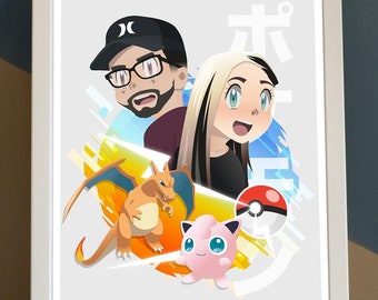Pokemon Gift Custom portrait, Personalised Family Portrait, pick any Pokémon. Custom Family Drawing Art.