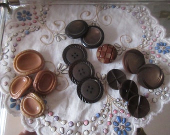 assortment of brown vintage buttons, 40's and 50's vintage, coats and jackets, larger sizes, sets.