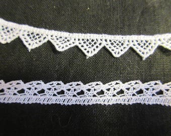 2 lengths of lace trim, unused, narrow, 3 yds, 4 plus yards, white, half inch wide, sewing, craft projects, shabby chic, children's, doll