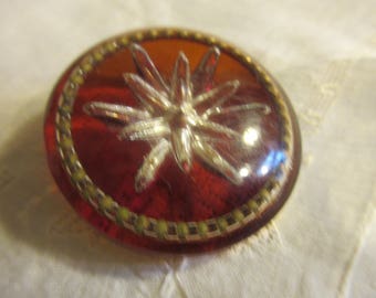 1940's vintage reverse carved lucite/bakelite button, 2 inches, starburst interior, shanked, collectible, great find, clothing/project