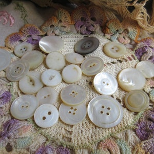 20 plus mother pf pearl buttons, 1800's to 1960's various sizes, medium to large, shank and sew through image 1