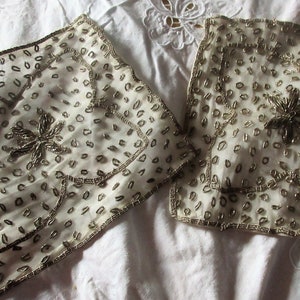 2 white organza squares with metallic embroidery, Indian, hand made, excellent condition