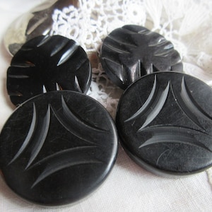 black art deco coat buttons, 2 sets, one bakelite set, one catalin set, deco design, 1930&#39;s vintage