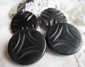 black art deco coat buttons, 2 sets, one bakelite set, one catalin set, deco design, 1930's vintage