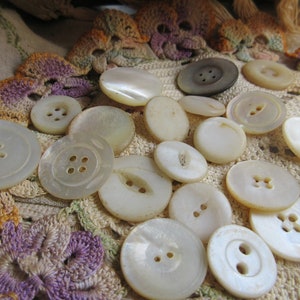 20 plus mother pf pearl buttons, 1800's to 1960's various sizes, medium to large, shank and sew through image 2